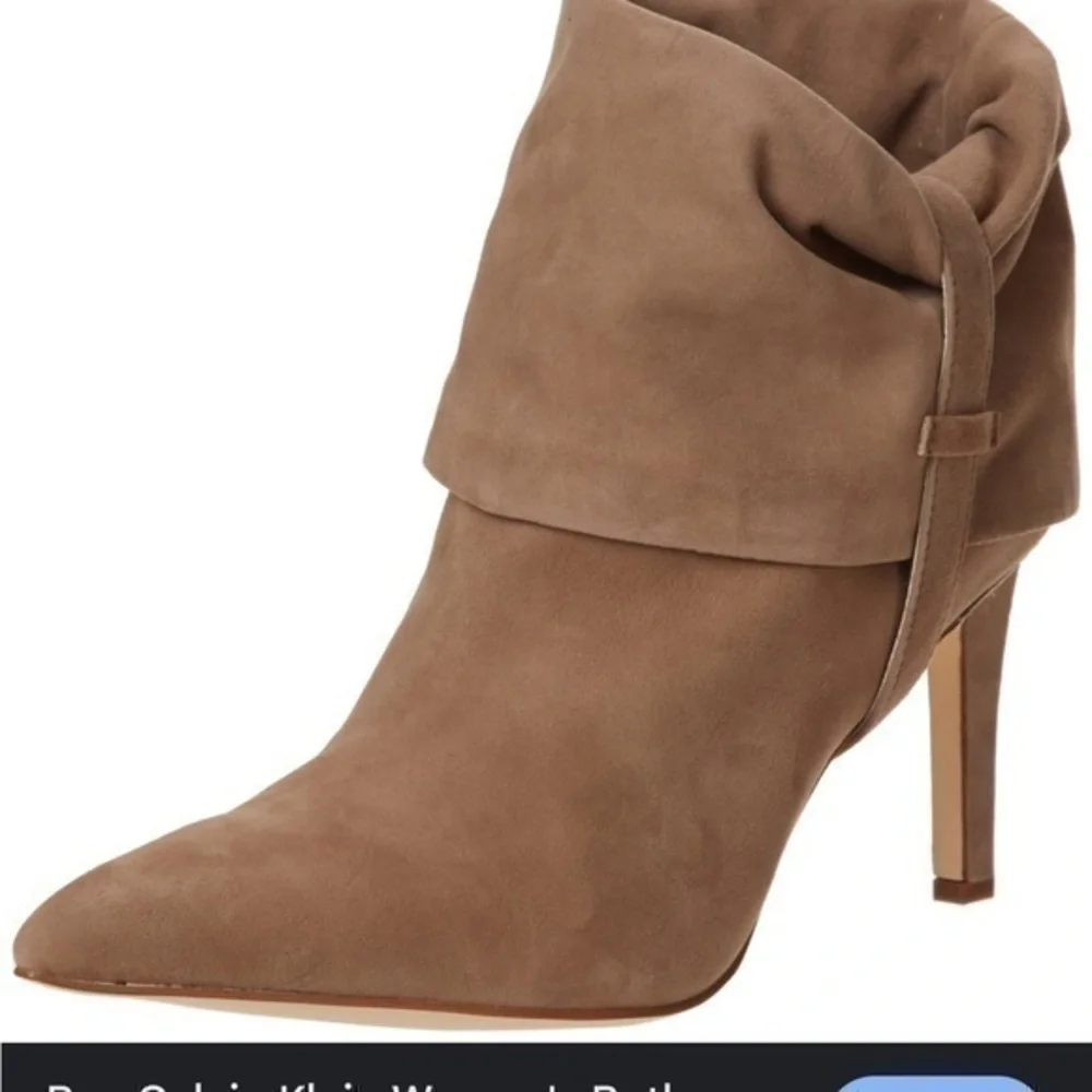 Calvin Klein Bethany kid beige suede pointy toe buckle detail boot size 8.5